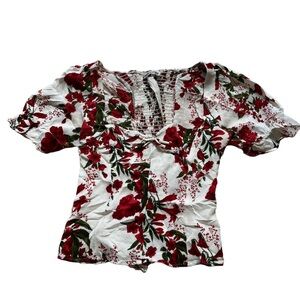 Reformation Delevan Floral Short Sleeve Top Size 6